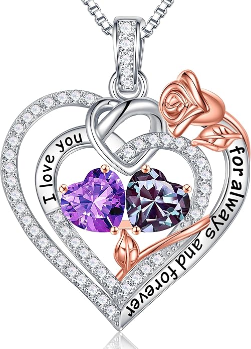 Iefil Christmas Gifts for Wife Women - 925 Sterling Silver Double Birthstone Necklace, Anniversary Birthday Gifts for Women, Jewelry Gift for Wife Girlfriend Mom Her