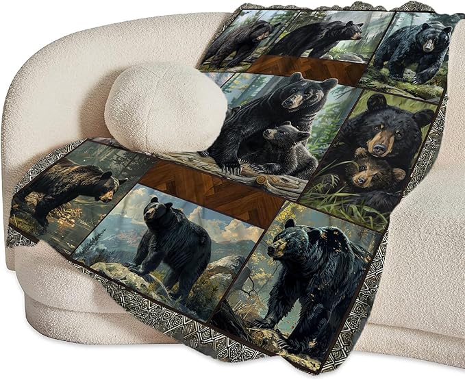 Black Bear Blanket Wild Animal Throw Blanket Cozy Plush Fleece Flannel Bear Blankets Lightweight Fuzzy Party Gifts for Girls Boys Women Men 50"X40"