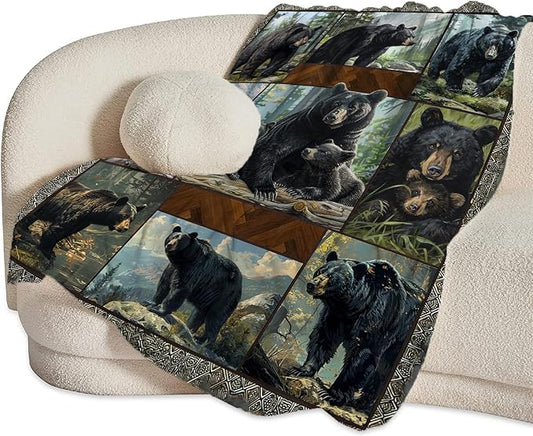 Black Bear Blanket Wild Animal Throw Blanket Cozy Plush Fleece Flannel Bear Blankets Lightweight Fuzzy Party Gifts for Girls Boys Women Men 50"X40"
