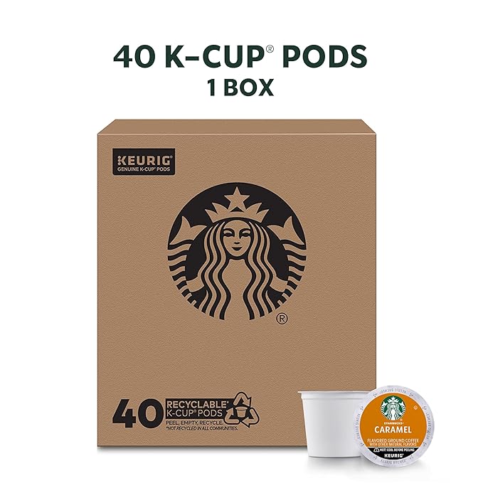 Starbucks K-Cup Coffee Pods, Flavored Hot or Iced Coffee, Caramel, 40 Keurig Pods