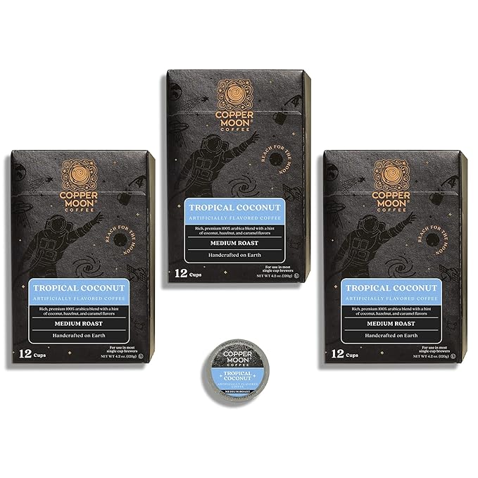 Copper Moon Single Serve Coffee Pods for Keurig K-Cup Brewers, Medium Roast, Tropical Coconut Blend, 12 Count(Pack of 3)