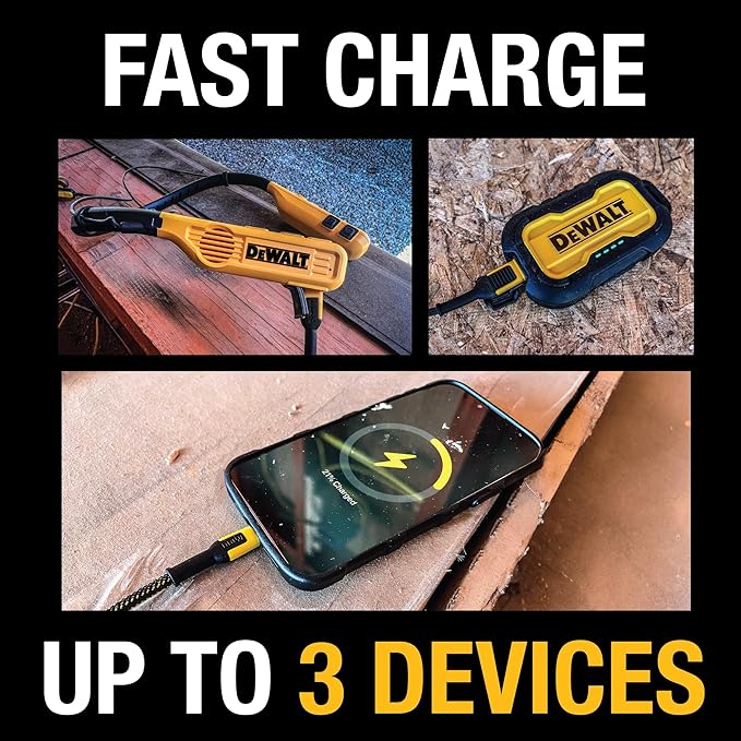 DEWALT Heavy Duty 3 Port Dual USB C Charger Block, USB C Power Adapter GaN Charger (65W), PPS 3-Port Fast Compact Foldable for MacBook Pro/Air iPad Pro Galaxy S23 Dell XPS 13 iPhone 17/16/15