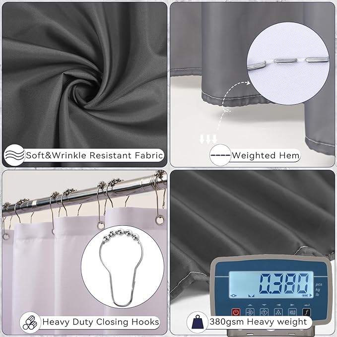 Bathroom Set - Grey Bathroom Accessories Set with Shower Curtain, Bath Towels, Soap Dispenser, Toilet Brush, Trash Can, Grey Bathroom Accessories Sets Complete for Housewarming