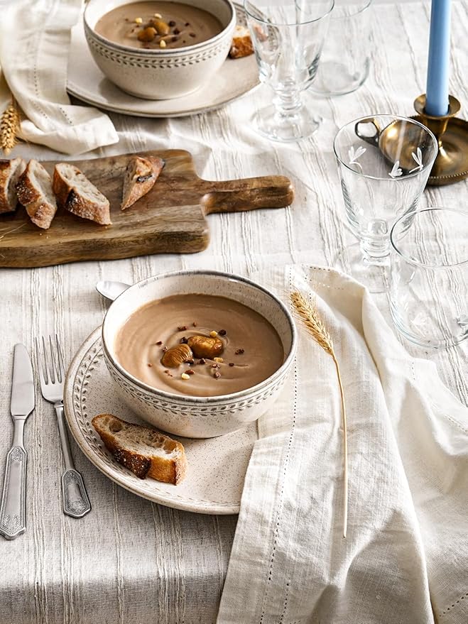 LE TAUCI Dinnerware Sets for 4, 12 Piece Ceramic Dish Set with Plates and Bowls | Oven/Dishwasher/Microwave Safe | Ideal for Housewarming | Reactive Beige (10" Plate+8" Dish+27oz Bowl)