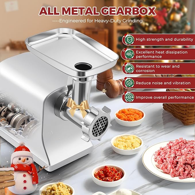 Electric Meat Grinder 3200w Commercial Heavy Duty Metal Gearbox Meat Grinder and Sausage Stuffers, Kubbe Kit for Household Use & Commercial