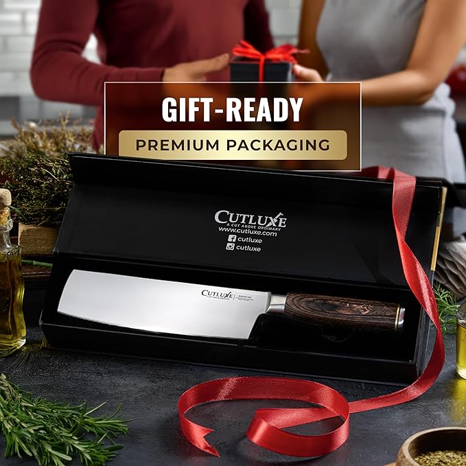 Cutluxe Nakiri Knife – Ultra Sharp 7" Vegetable Japanese Knife for Chopping, High Carbon Stainless Steel Blade, Full Tang Pakkawood Handle – Shinobi Series