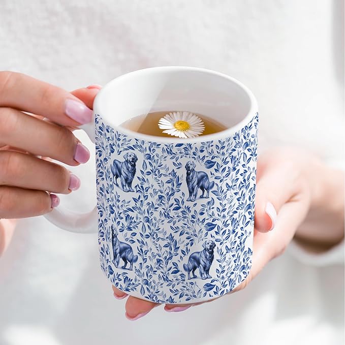 Golden Retriever Blue French Toile Coffee Mug, Golden Retriever Lover Gifts for Women, Blue Toile Coffee Cup for Goldens Mom, Birthday Gifts for Dog Mom, Dog Dad, 15 oz
