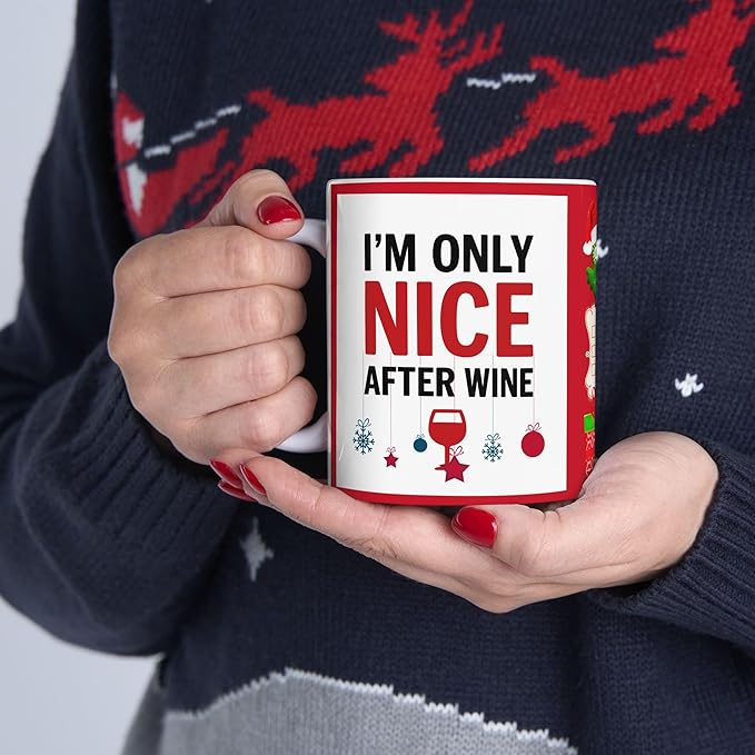 Christmas Naughty and Nice Coffee Cup Mug. Santa Funny Holiday Wine Lover