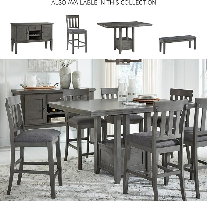 Signature Design by Ashley Hallanden Modern Farmhouse Counter Upholstered Barstool, Set of 2, Comb-back Design, Solid Wood, 25.75" , Dark Gray