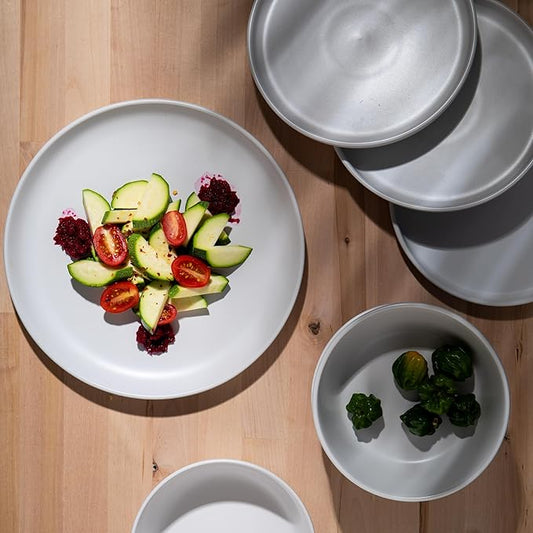 Dinnerware Sets, Stoneware Dinnerware Sets, Plates and Bowls Sets, Dishes, 12-Piece Service for 4, White
