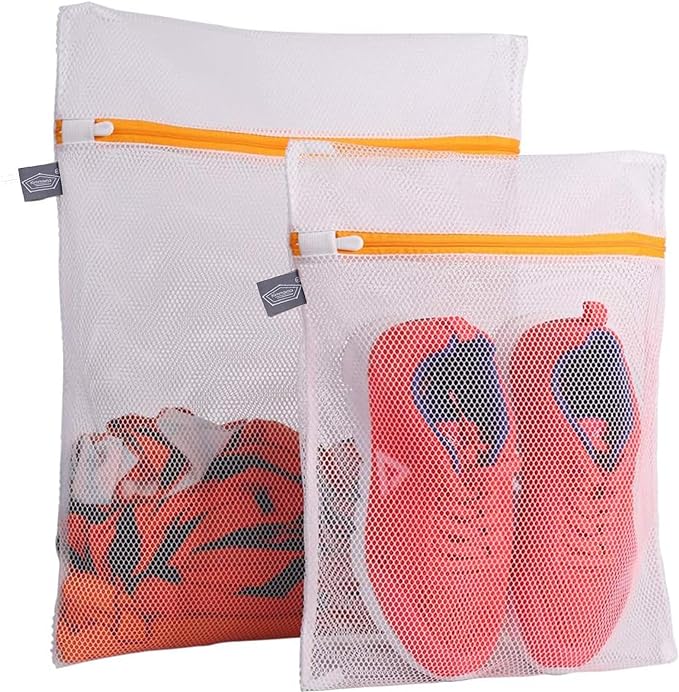 Kimmama Laundry Mesh Wash Bags, Lingerie Bags for Washing Delicates, Mesh Laundry Bags for Washing Machine, White Net, Orange Zipper, 1L & 1M