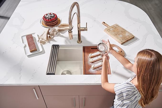 Ruvati 36-inch Rounded Corners Workstation Kitchen Sink - Slope Bottom Offset Drain Undermount Kitchens Sink - 16 Gauge Stainless Steel Kitchen Sinks with Accessories - RVH8596