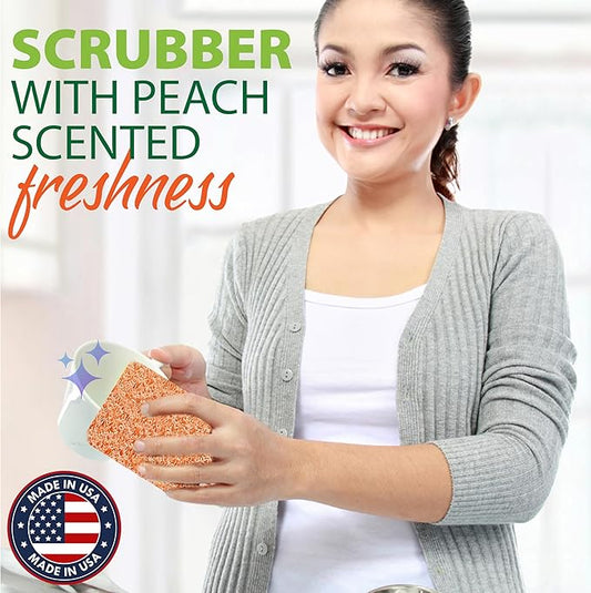 Peachy Clean Silicone Dish Sponge Scrubbers, Fresh Peach Scent, Non-Scratch, Odor-Resistant, Durable Dish Sponges for Kitchen