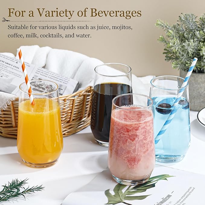 Drinking Glasses Set of 6, 16.4oz Highball Glasses, Crystal Clear Tall Water Glasses, Glass Cups for Cocktail, Juice, Iced Tea, Mojito and Smoothies, Clear Glassware Set, Christmas Gifts