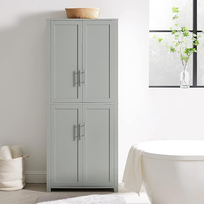 Crosley Furniture Savannah Tall Pantry Storage Cabinet with Shelves, Kitchen, Dining, or Laundry Room, Gray
