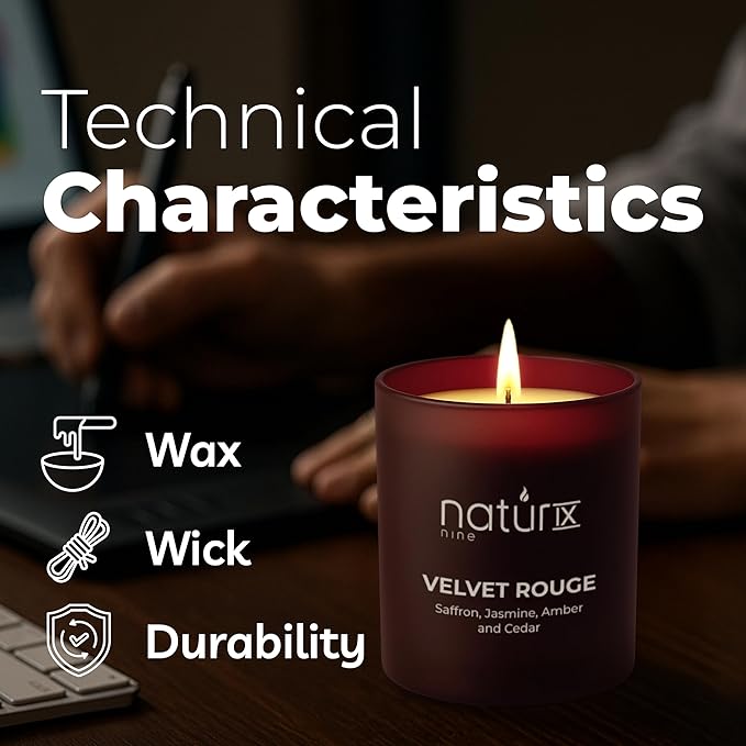 Natur IX Velvet Rouge Scented Candles for Home | Cedarwood, Saffron, Jasmine & Amber | Natural Non Toxic Soy Candles with Essential Oils | 50 H Long Burning