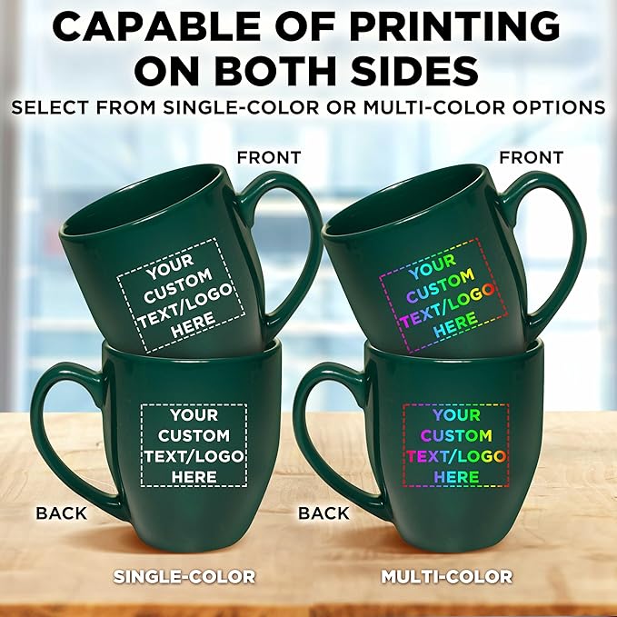 Custom Large Coffee Cups 16 oz. Set of 50, Personalized Bulk Pack - Perfect for Tea, Espresso, Cappuccino, Hot Cocoa - Green