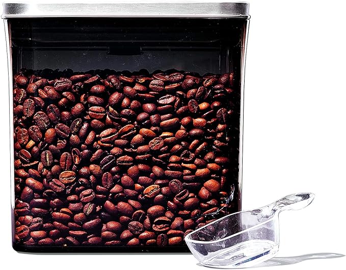 OXO Steel POP Coffee Container with Scoop- 1.7 Qt for Coffee, Tea and More,Grey