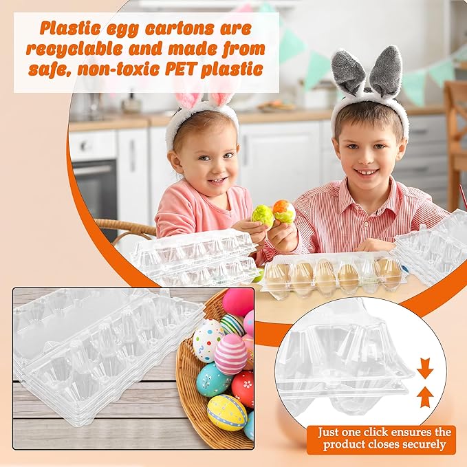 80 Pack Plastic Egg Carton Bulk One Dozen Clear Empty Egg Cartons Perfect for 12 Eggs for Chicken Eggs Home Ranch Chicken Farm, 2 x 6 Grids