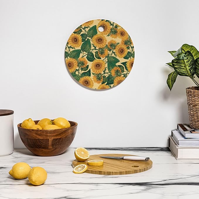 Society6 Bamboo Cutting Board- Kitchen Decor by Burcu Korkmazyurek - Unique Cutting Boards for Kitchen, 11.5" x 11.5" x 0.5", Helianthus Annuus
