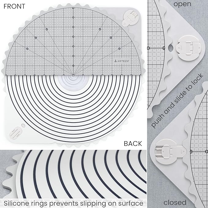 ARTEZA 14 Inch Premium Self-Healing Rotating Cutting Mat, Scalloped Edge, 360° Rotation, Locking Feature, for Quilting and Crafting