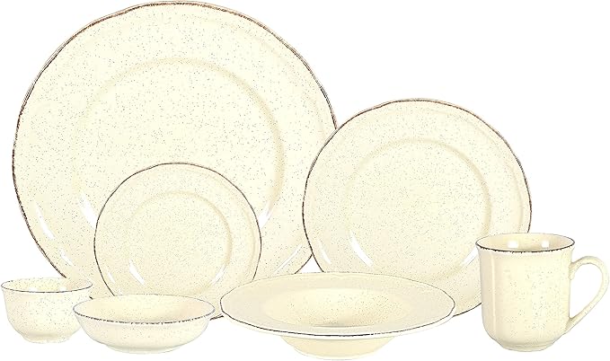 56pc Dinnerware Set, Plate and Bowl Set, Stoneware Dishes Set for 8, Microwave and Dishwahser Safe, Scratch Resistant, French Countryside Speckled Antique Cream