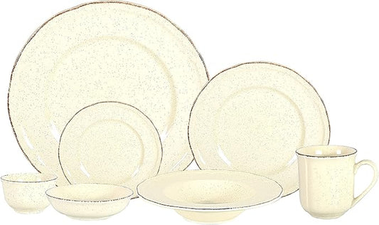 56pc Dinnerware Set, Plate and Bowl Set, Stoneware Dishes Set for 8, Microwave and Dishwahser Safe, Scratch Resistant, French Countryside Speckled Antique Cream