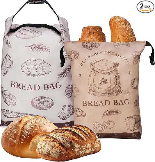 NiHome 2PCS Reusable Bread Storage Zipper Bags for Homemade Bread, 17"x12" Large Capacity Bags, Freezer Storage Zipper Bag, Double-Layer Protection with Waterproof & Oil-Resistant Lining