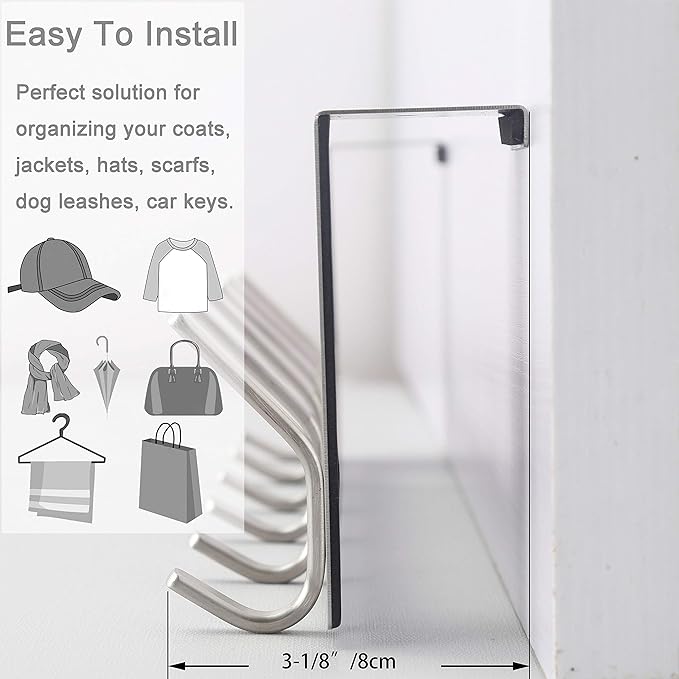 WEBI Over The Door Hook Door Hanger:Over The Door Towel Rack with 6 Hooks for Hanging Coats,Door Coat Hanger Towel Hanger Over Door Coat Rack for Towels,Clothes,Back of Bathroom,Silver