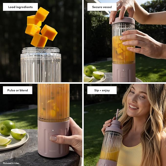Beast GO Cordless, Premium Portable Blender for Shakes & Smoothies, 22oz Blending Vessel, Blends Ice & Frozen Fruit, Rechargeable USB-C Battery, Drinking Lid and Straw System (Navy)