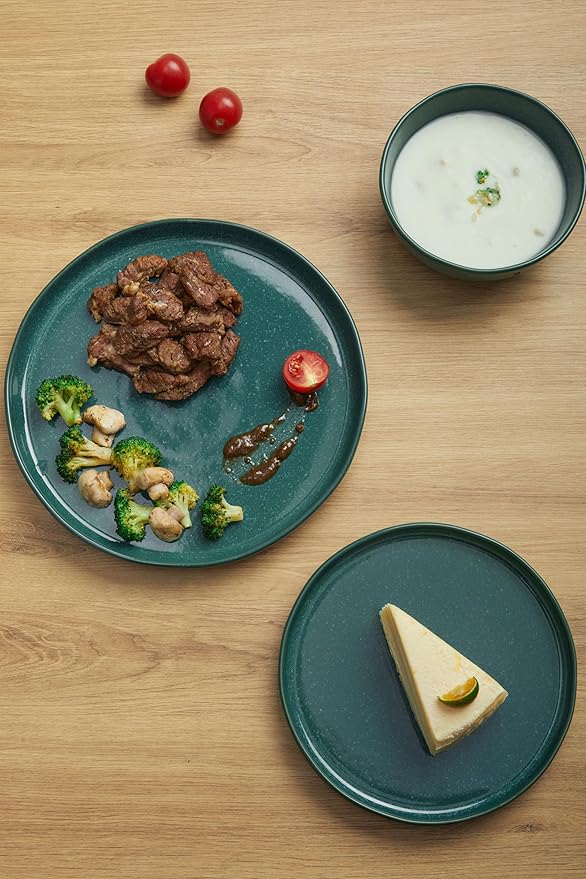 Ceramic Dinnerware Set for 4,Reactive Glaze Plates and Bowls Sets,Microwave Safe,Chip-Resistant Dish Set,Perfect for Modern Dining,Farmhouse Style (Forest Green, Service for 4 (12pcs))