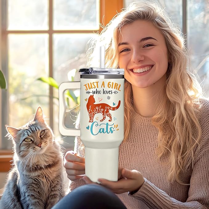 Cat Gifts for Girls, Cat Lover Gifts for Women, Pet Mom Gift for Women, 40 oz Tumbler with Lid and Straw for Birthday, Mothers Day, Christmas