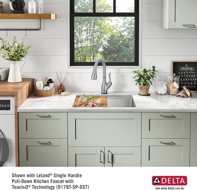 DELTA FAUCET Lorelai 24-inch Workstation Laundry Utility Kitchen Sink Undermount 16 Gauge Stainless Steel Single Bowl with WorkFlow Ledge and a Kit of 5 Accessories, 95B9132-24SL-SS