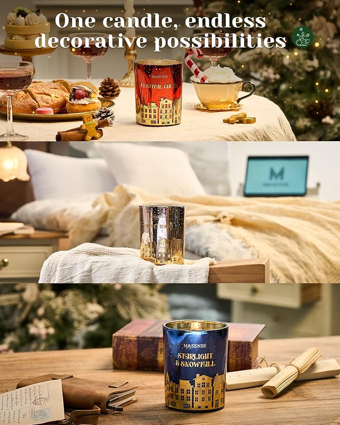 M&SENSE Festival Cheer Christmas Candles, Large Soy Candles for Home Scented, 18oz 100 Hours Natural Clean Slow Burn, Crackling Wooden Wick Aromatherapy Gifts for Women Men, Warm Cozy Winter Decor