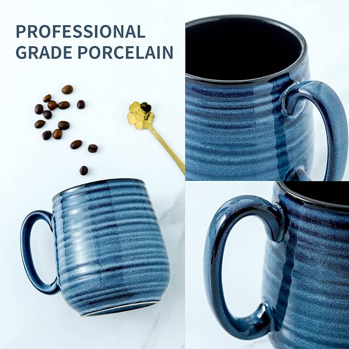 Hasense Large Coffee Mugs Set of 2, Ceramic 20 oz Coffee Cups for Office and Home, Modern Coffee Mug with Big Handle for Latte Coffee Tea Soup as Gifts, Dishwasher & Microwave Safe, Blue and Purple