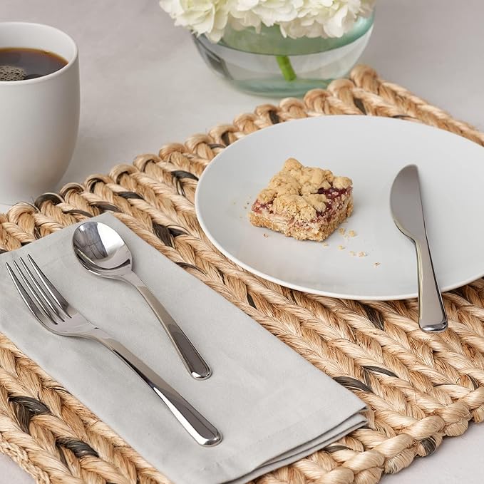 Nambé Aura 45-Piece Silverware Set – Contemporary Stainless Steel Flatware with Polished Mirror Finish, Includes 8 Place Settings & Serving Pieces – Stylish Cutlery for Dining & Hosting