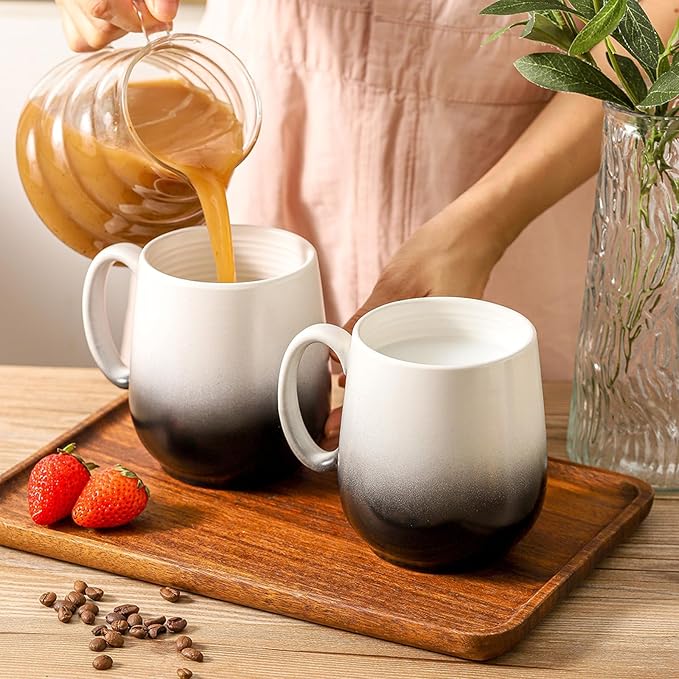 HASENSE 20oz Large Coffee Mug, Ceramic Tea Cup with Handle for Office and Home, Ideal for Latte, Hot Tea, Cappuccino, Mocha, Cocoa, Dishwasher and Microwave Safe, 1PCS(Gradient Black)
