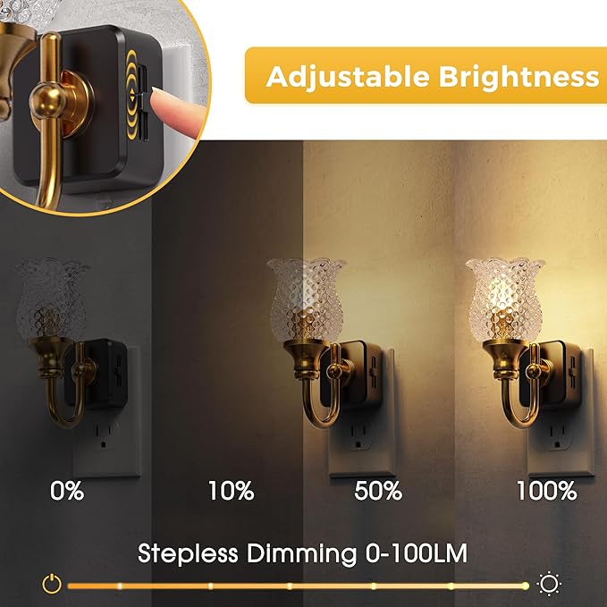 L LOHAS LED Night Lights Plug into Wall, 3000K Soft White LED Floral Night Lights with Auto Sensor, 0-100lm Adjustable Brightness, for Hallway Bedroom Stairway