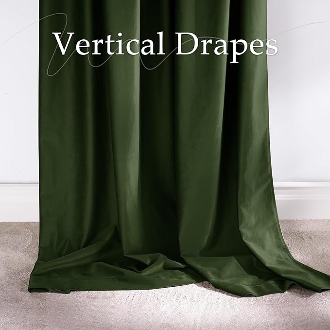 NICETOWN Olive Green Velvet Blackout Curtains 84" Long, 52" Wide - Thermal Insulated Room Darkening Drapes with Rod Pocket/Back Tab/Shower Hook Hanging Options for Bedroom Privacy (2 Panels)