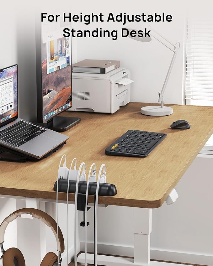 TROND Desk Clamp Power Strip - Flat Plug 10ft Extension Cord, Surge Protector with 5 AC Outlets, 1700J Surge Protection, ETL Listed, Fits 1.97 inch Tabletop Edge, for Home Office, Black