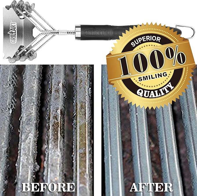 GRILLART Grill Brush and Scraper Bristle Free - Safe BBQ Brush for Grill - Stainless Grill Grate Cleaner - Safe Grill Accessories for Porcelain/Weber Gas/Charcoal Grill - Gifts for Grill Wizard
