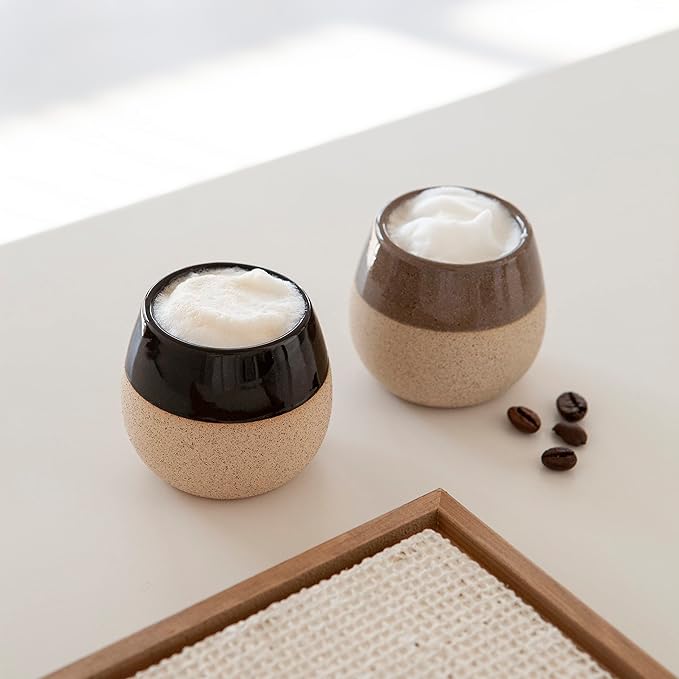 Ceramic Espresso Cups Set of 4, 4.5oz capacity - Small Modern Coffee Cups - Dishwasher Safe Cortado Macchiato Coffee Mugs for Nespresso Machine - Demitasse Cups - Espresso Accessories - Expresso Cup