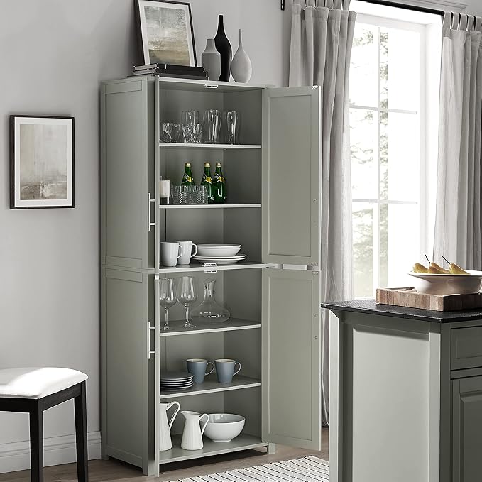 Crosley Furniture Savannah Tall Pantry Storage Cabinet with Shelves, Kitchen, Dining, or Laundry Room, Gray
