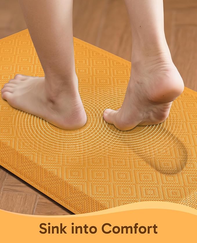 Ophanie Kitchen mats for Floor, 3/4 inch Thick, Kitchen Rugs, 20''x48'' Anti Fatigue Standing Cushioned Mat, Waterproof,Comfort Ergonomic mat for Office, Home, Sink, Yellow Non-Slip Bottom