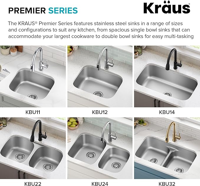 Kraus 19 3/4 Inch Stainless Steel Kitchen Sink, Durable 18 Gauge Single Bowl Kitchen Sinks Undermount, KBU11