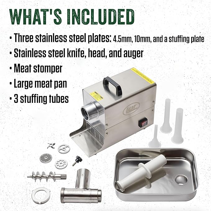 LEM Products BigBite #5 Meat Grinder, 0.35 HP Stainless Steel Electric Meat Grinder Machine, Ideal for Occasional Use