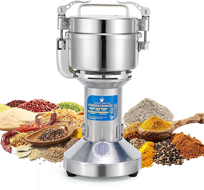 MAGIC MASTER 300g Grain Mill Grinder Electric,High Speed 1500W Commercial Safety Stainless Steel Dry Spice Grinder Machine For Flour Wheat Nut Corn Rice Pepper Herbs Coffee Beans,Upright,110V