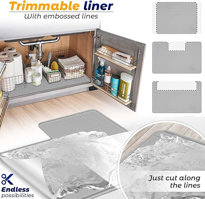 The Original Under Sink Mat - Adjustable Silicone mat, Waterproof Under The Sink Bathroom Vanity Mat, Under sink mats for kitchen waterproof - 28" x 19" or smaller