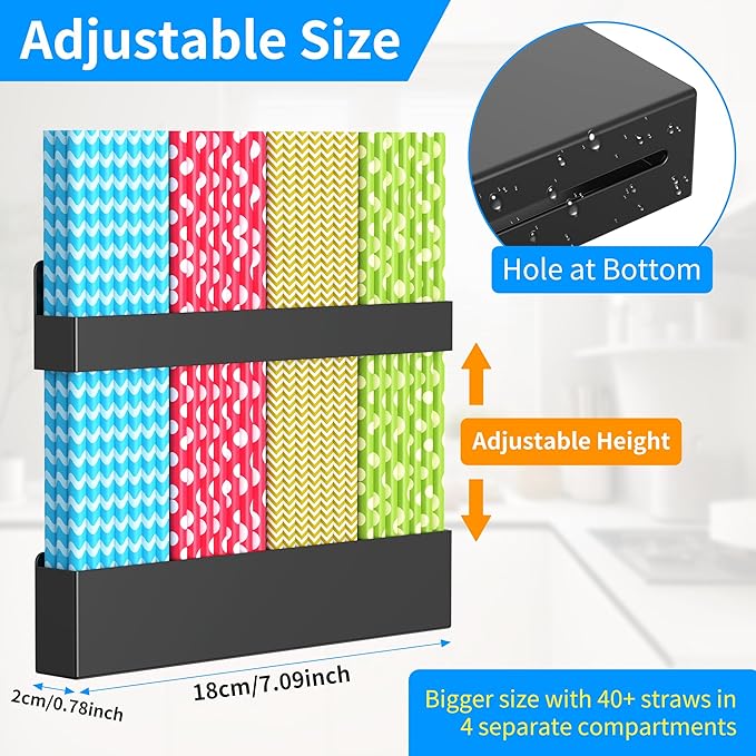 Kitchen Storage for Straw Storage Holder, Adjustable Magnetic Straw Holder for Fridge and Coffee Maker