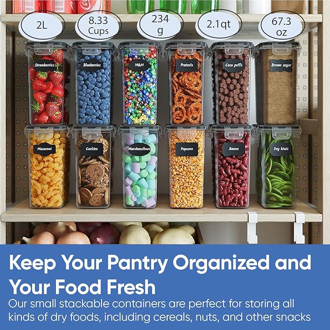 Airtight Food Storage Containers with Lids for Kitchen & Pantry Organization - Set of 12/2L Each - Must Haves for Flour, Sugar & Dry Food Storage - BPA Free Plastic Canisters with Accessories